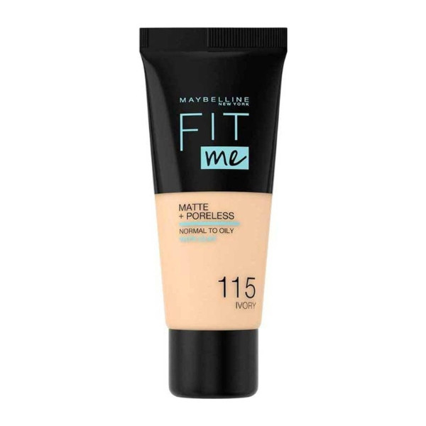 Maybelline New York Liquid Foundation, Matte and Poreless, Full Coverage and Blendable, Normal to Oily Skin, Fit Me, 115 Ivory